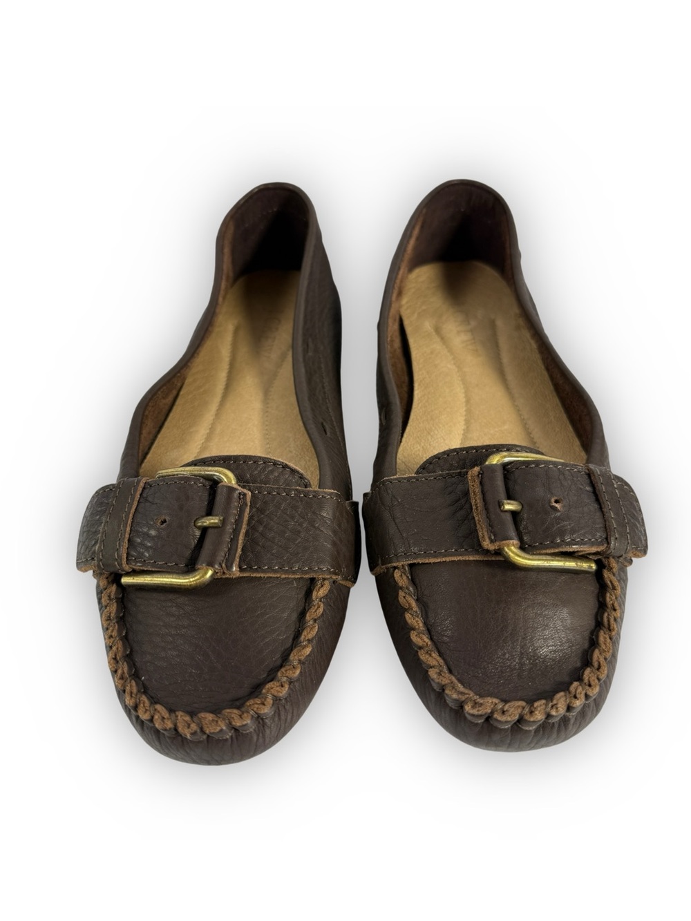 J. Crew Brown Leather Buckle Moccasin Flats
